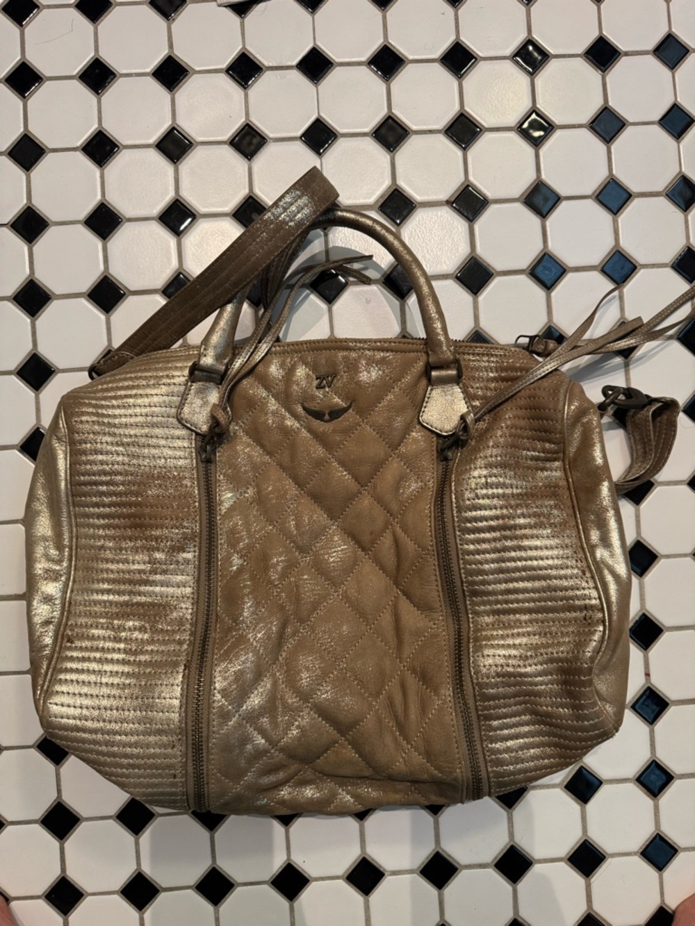 Zadig and Voltaire Gold Tote Bag with Shoulder Strap